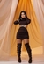 Vestido Curto Marrom com Recortes Laterais, Gola Alta e Drapeado - comprar online