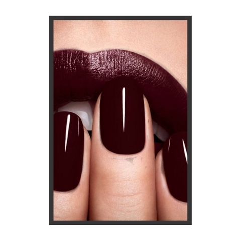 Quadro Decorativo Estética Unha E Batom Marsala EST080