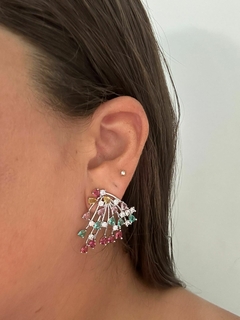 BRINCO MARTA ZIRCÔNIA COLORIDA - FOLHEADO PRATA - comprar online