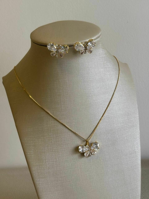 CONJUNTO BORBOLETA CRISTAL - SEMIJOIA