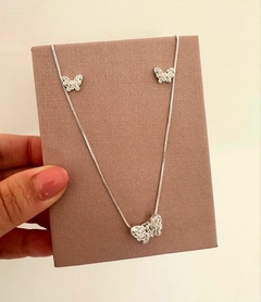 CONJUNTO BORBOLETA PRATA CRAVEJADA - SEMIJOIA - comprar online