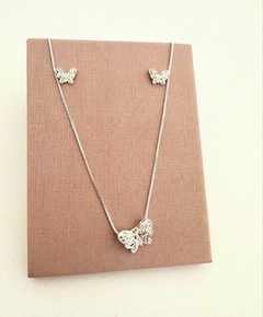CONJUNTO BORBOLETA PRATA CRAVEJADA - SEMIJOIA