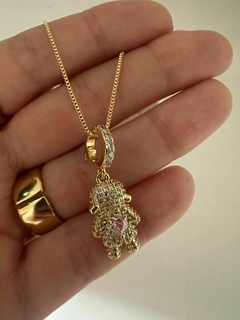 COLAR MENINA CRAVEJADO "ROSA" - SEMIJOIA na internet