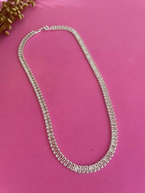 COLAR RIVIERA BAGUETE PRATA ZIRCONIA PREMIO - SEMIJOIAS