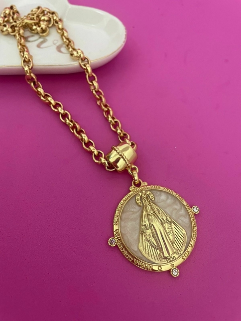 COLAR NOSSA SENHORA DAS GRAÇAS PEROLADO - VERNIZ ITRALIANO