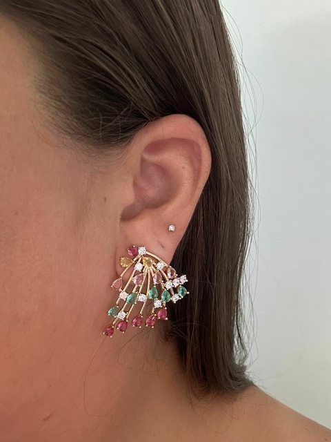 BRINCO MARTA CRAVEJADO ZIRCÔNIA COLORIDO - FOLHEADO OURO