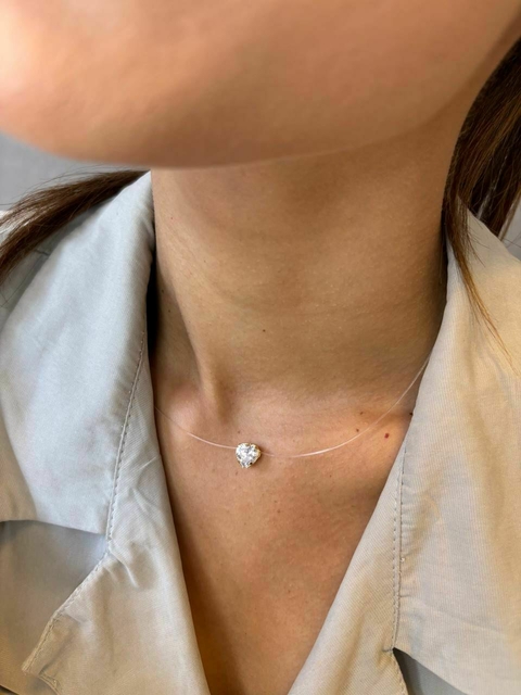 COLAR NAYLON CORAÇÃO ZIRCÔNIA - BANHADA NA PRATA 925 - comprar online