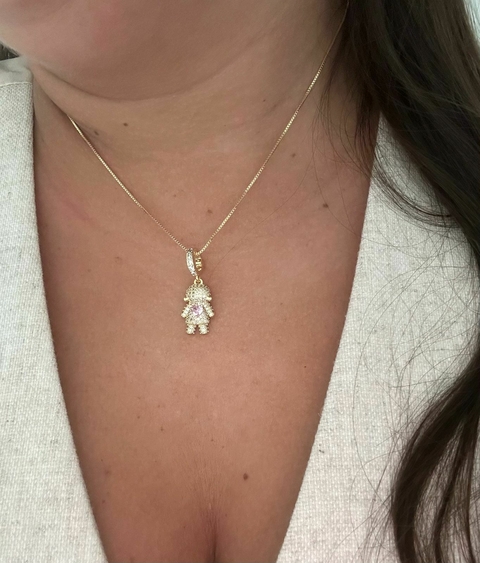 COLAR MENINA CRAVEJADO "ROSA" - SEMIJOIA - comprar online