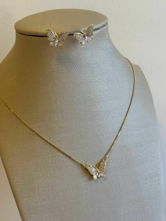 CONJUNTO BORBOLETA MADRE PÉROLA - BANHADO NO OURO 18K - comprar online