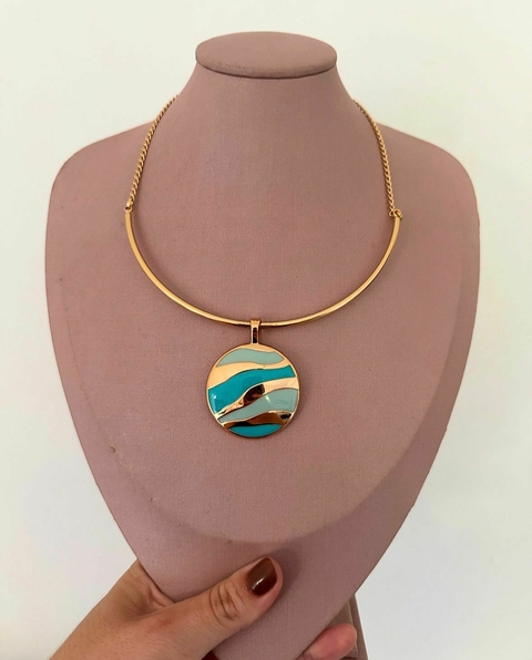 COLAR ARO TURQUESA BANHADO NO OURO 18K - VERNIZ ITALIANO