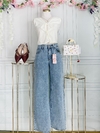 Pantalon de mezclilla claro wide leg con bordado - comprar en línea