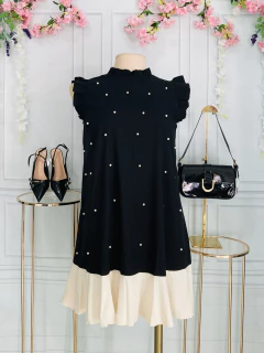 Vestido Plus negro suelto sin mangas con aplicacion de perlas - comprar en línea