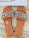 Sandalias de piso amplias con perlas y brillos decorativos - comprar en línea