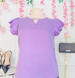 Blusa Plus casual con olanes en mangas en internet