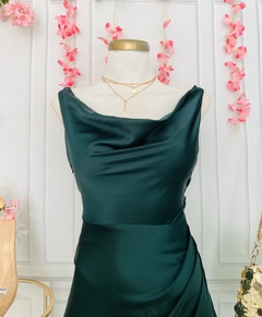 Vestido Satinado de tirantes anchos drapeado con abertura - AQUA Boutique