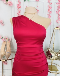 Vestido Plus Satinado de un hombro con abertura lateral - AQUA Boutique