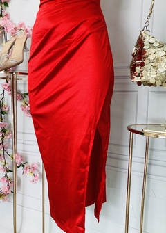 Vestido Satinado de tirantes drapeado con abertura - AQUA Boutique