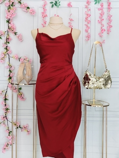 Vestido Plus Satinado de tirantes semicruzado - AQUA Boutique