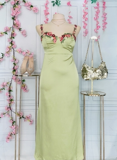 Vestido Satinado de tirantes con bordado floral - tienda en línea