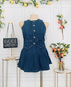 Vestido corto compuesto falda tablones y chaleco - AQUA Boutique