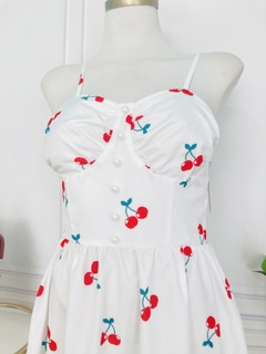 Vestido corto estampado cerezas tirantes finos - tienda en línea