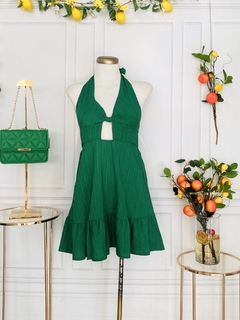 Vestido halter verde corto de playa doble escote - comprar en línea