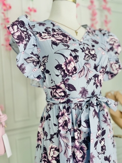 Vestido Largo azul estampado floral de lazo en cintura - AQUA Boutique