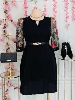 Vestido Plus estilo tunica bordado floral en mangas en internet