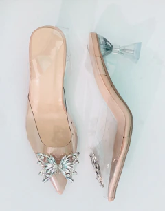 Tacones en punta abiertos de talon decoracion mariposa transparentes - comprar en línea