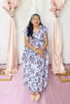Vestido Largo azul estampado floral de lazo en cintura - comprar en línea