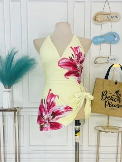 Traje de baño Plus amarillo 2 piezas estampado floral