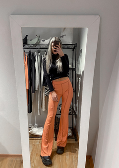 calça flare rework rosa