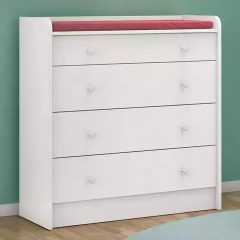 Cômoda Infantil Doce Sonho 4 Gavetas com Trocador Branco - Qmovi