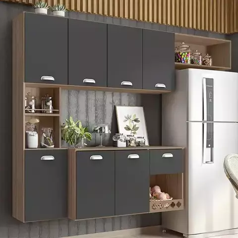 Armario de Parede com balcão Cozinha Suspensa 7 Portas e 1 Gaveta Mila - Poliman