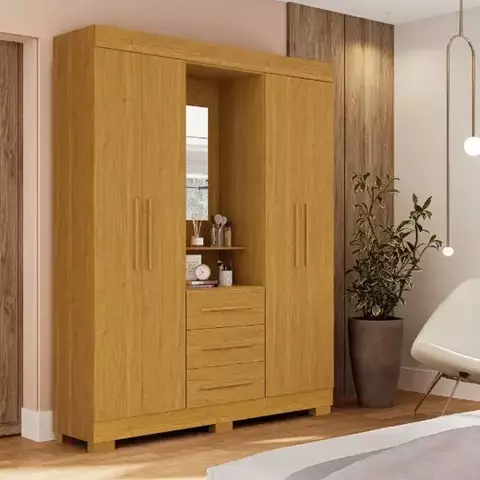 Guarda Roupa C/Espelho Emily Gold 4 Portas Cinamomo ACP Móveis - comprar online