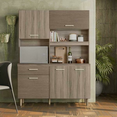 Kit Cozinha Athena 140 5 Portas Avelã/Off White Cristal - Nicioli