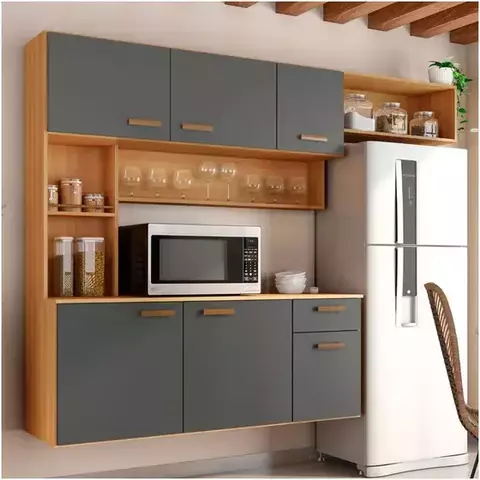 Cozinha + Balcão Manu Compacta Suspensa Completa - Poliman Moveis