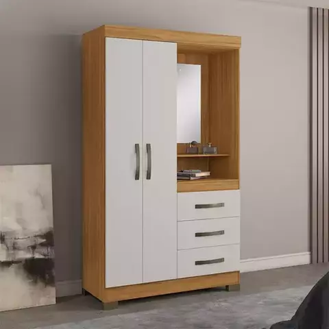 Guarda roupa NT5170 Capelinha 2 Portas e 3 Gavetas com Espelho e Pés Notavel - Notável