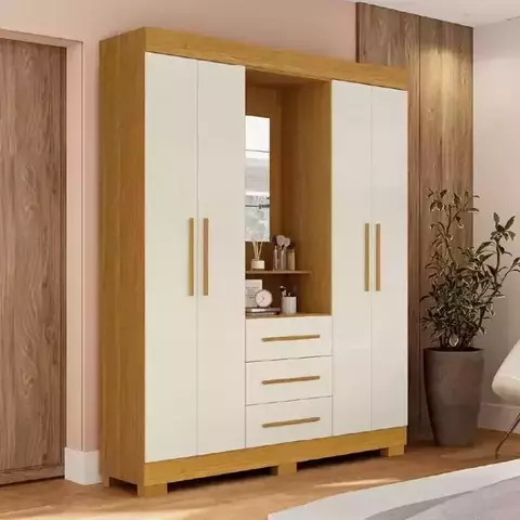 Guarda Roupa Emily Gold 04 portas com Espelho - Cinamomo/Off White - ACP Móveis - comprar online