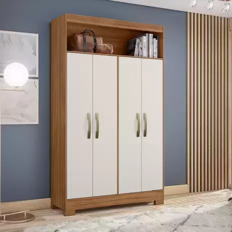 Armário Multiuso Organizador com Nicho 1,10m 4 Portas Bruna NT 4030 Freijó / Off White Notável - NOTAVEL