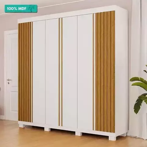 Guarda Roupa Casal 100% Mdf 6 Portas Ripado 6 Gavetas Eliza Acp Móveis Branco/Cinamomo - ACP MOVEIS - comprar online