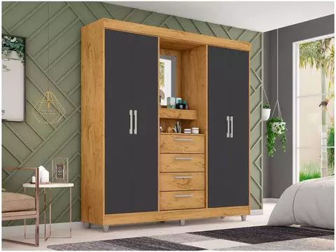 Guarda-roupa com Espelho 4 Portas 4 Gavetas Araplac Pequim