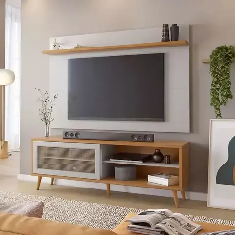 Rack 1175 notável + Painel notável 1190 - freijo/off - Village Móveis