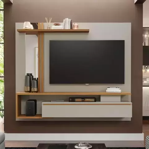 Painel de Tv Treviso Permobili até 60'' com Basculante - Off White/cinamomo
