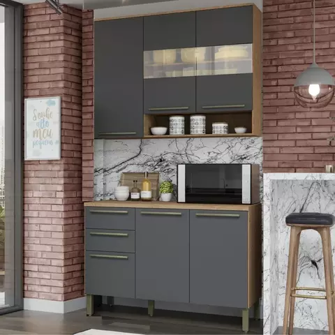 Cozinha Completa Nápoli Prime 2 Peças (1 Armário + 1 Balcão) C2P04 Amendoa/Grafite - Ronipa - comprar online
