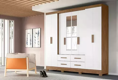 Guarda-Roupa Casal Com Espelhos 8 Portas 4 Gavetas E Pés San Lorenzo Plus