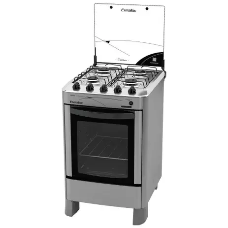 Fogão Esmaltec Ágata 4 Bocas Inox Forno Limpa Fácil e Acendimento Automático
