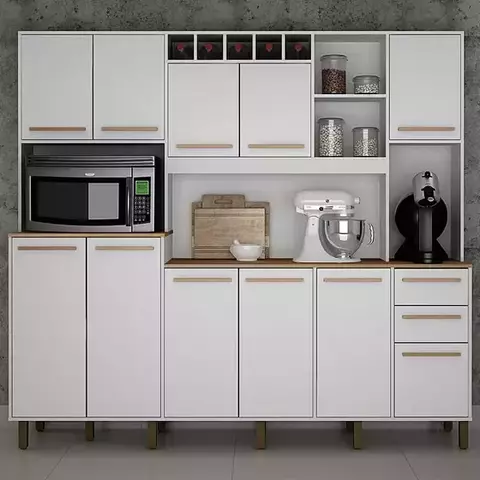 Armário de Cozinha Compacto Petra 11 Portas 2 Gavetas Cinamomo e Off White