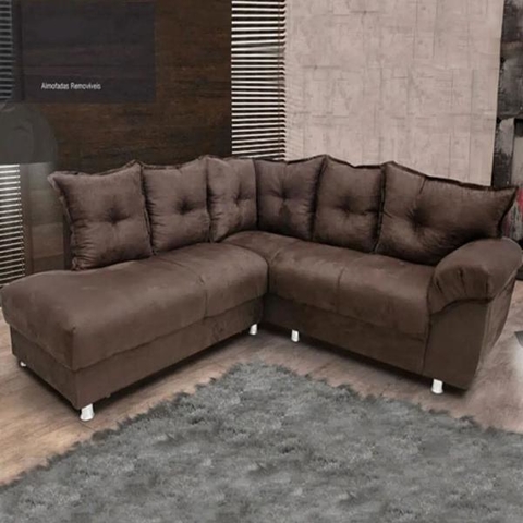 Sofá de Canto 5 Lugares 210cm Revestimento em Suede Gazin Chicago - Marrom Tec Suede Camurça - Gazin