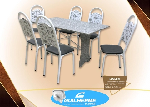 Conjunto de mesa Retangular Anabi - Base Granito 06 cadeiras 150x75